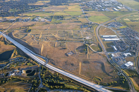An aerial ridge of the proposed Redtail Ridge development.