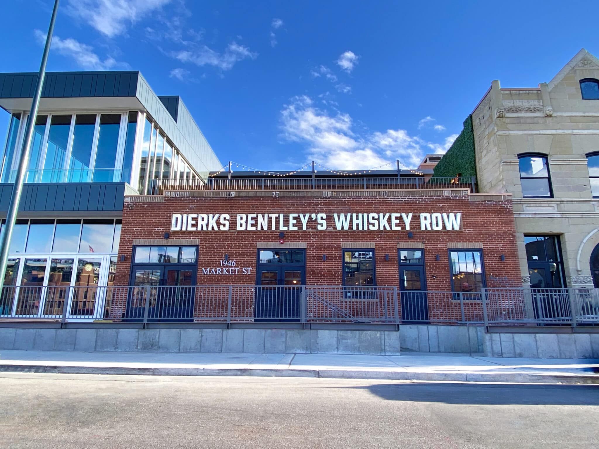 A low brown building hosting Dierks Bentley's Whiskey Row
