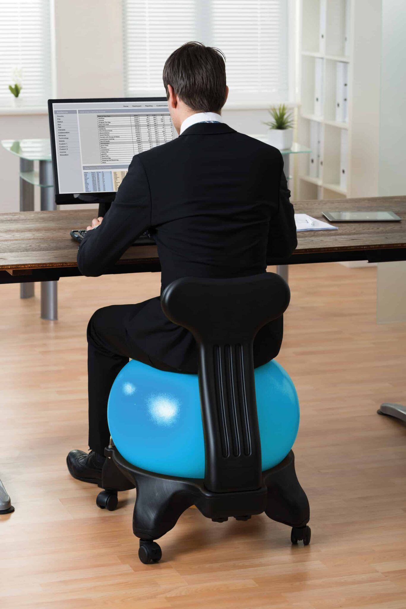 Busy executives should focus on mobility-based activities instead of weight training because those types of exercises can be done throughout the day. One easy way to get in this type of movement throughout the day is to replace your desk chair with a Yamana ball.