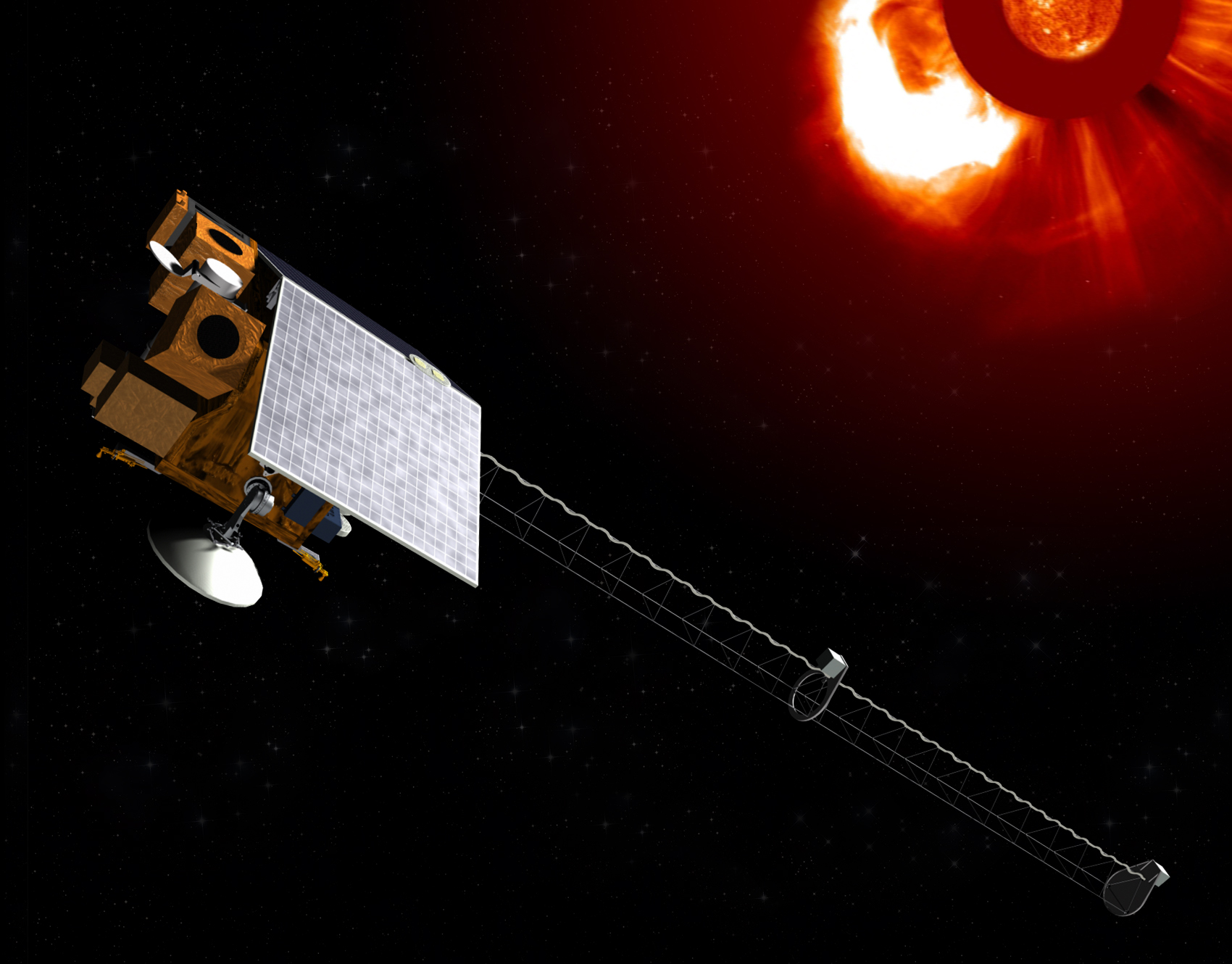 A rendering of a Ball Aerospace weather satellite