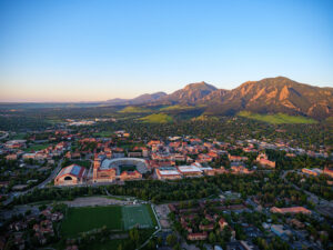 Aerial view of Boulder and the CU Boulder campus.