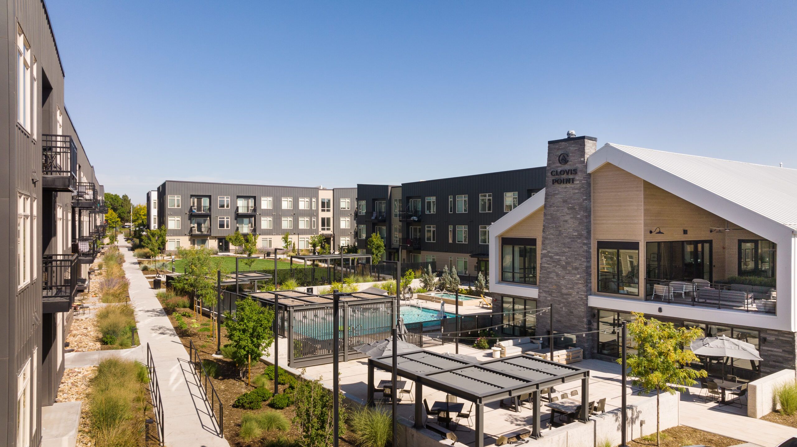 Center patio photo of Clovis Point Apts. in Longmont