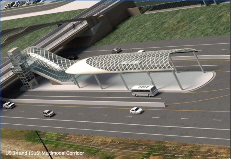 Cascadia Multimodal rendering of overpass and bus stop