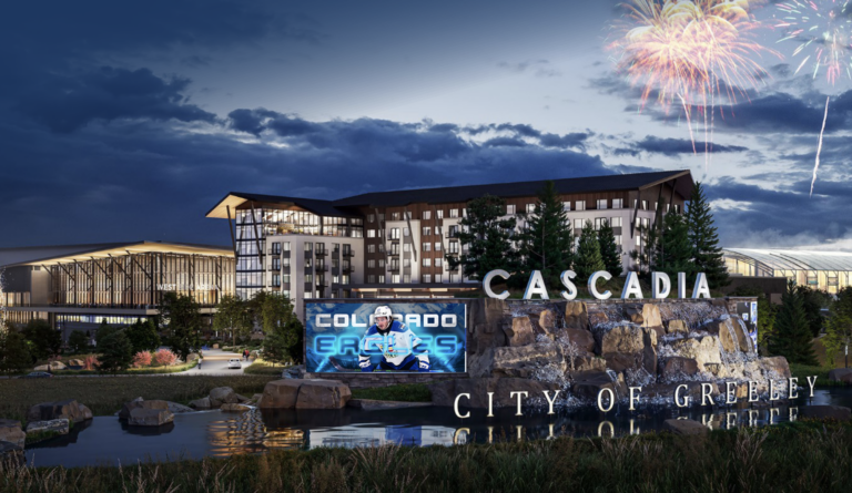 Cascadia outside night with monument sign