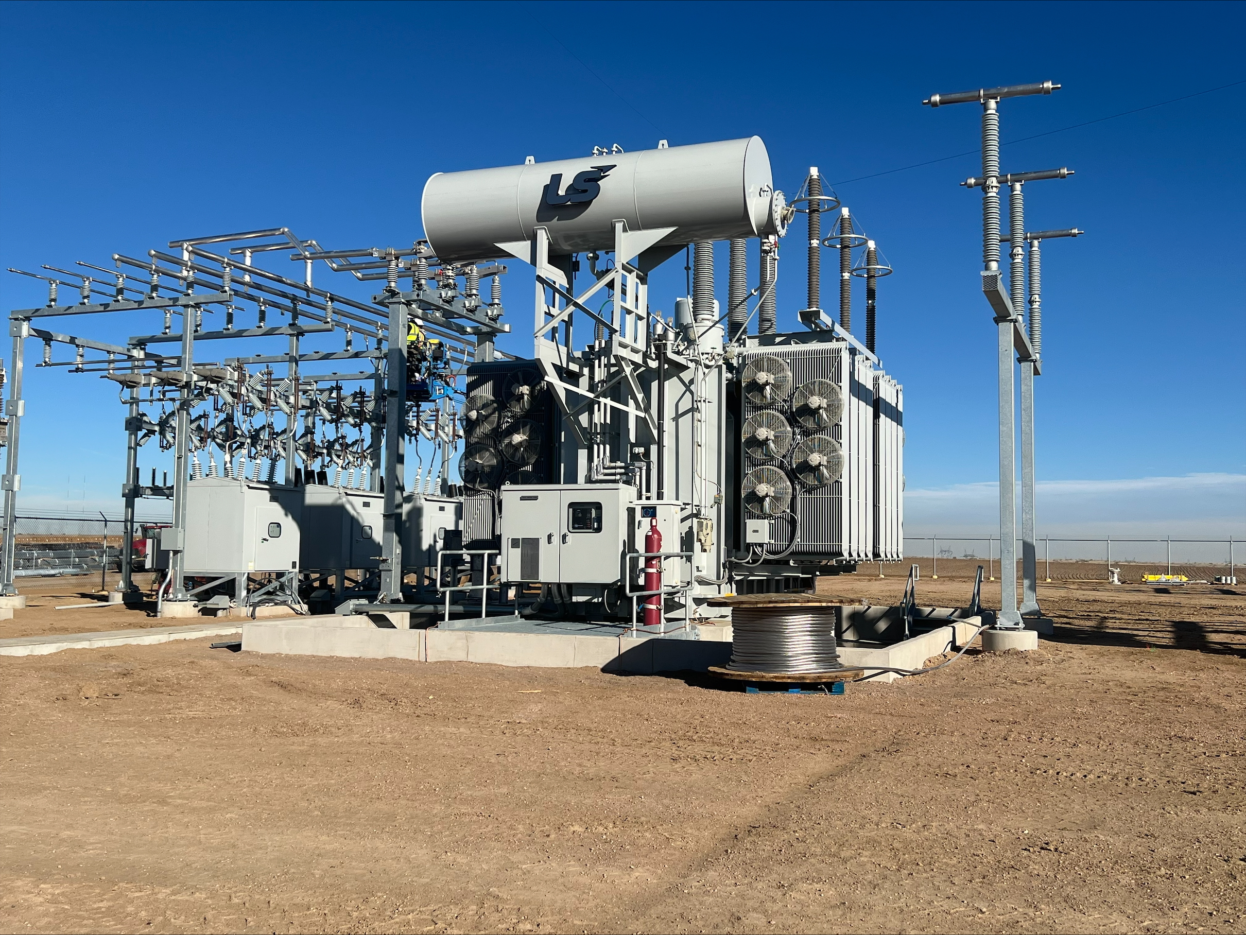 A facility that is part of the Black Hollow solar array, under construction in Severance.