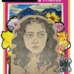 Sketch drawing of a woman with flowers in the background