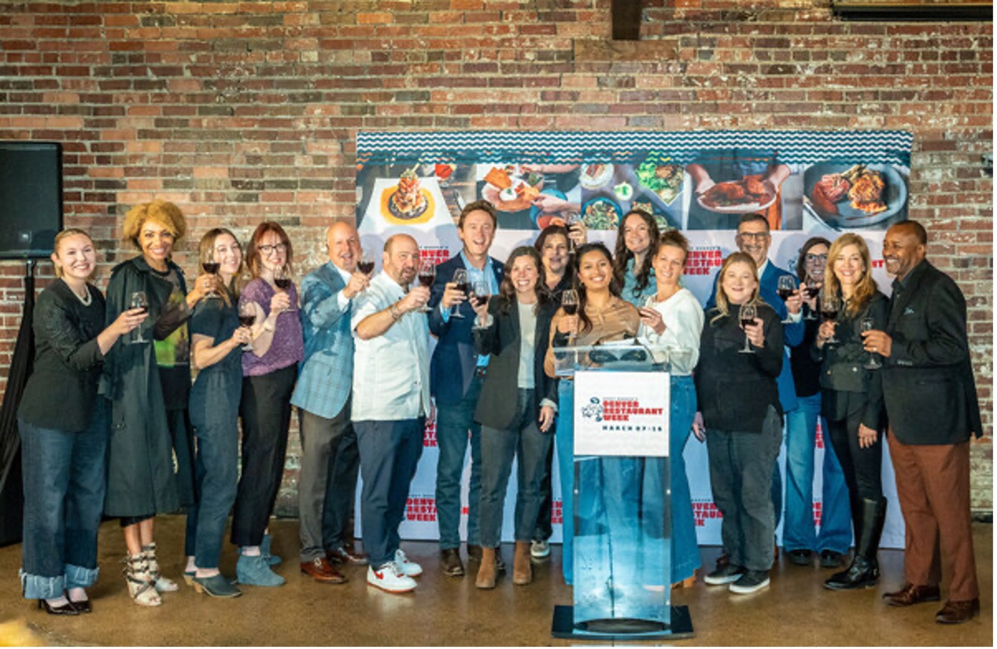 Group of people with brick background