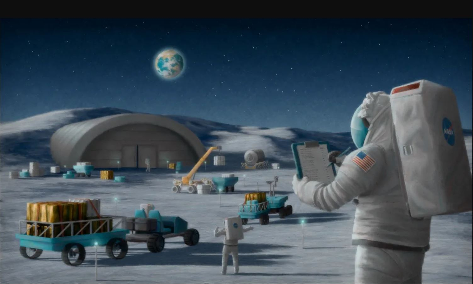 An illustration of astronauts using Sierra Space’s expandable space station technology on the moon. Courtesy SSC.