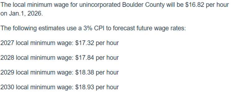 Boulder County has adjusted its minimum-wage schedule. Source: Boulder County.