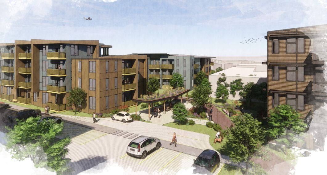 A rendering depicts the proposed mixed-use development in east Boulder.