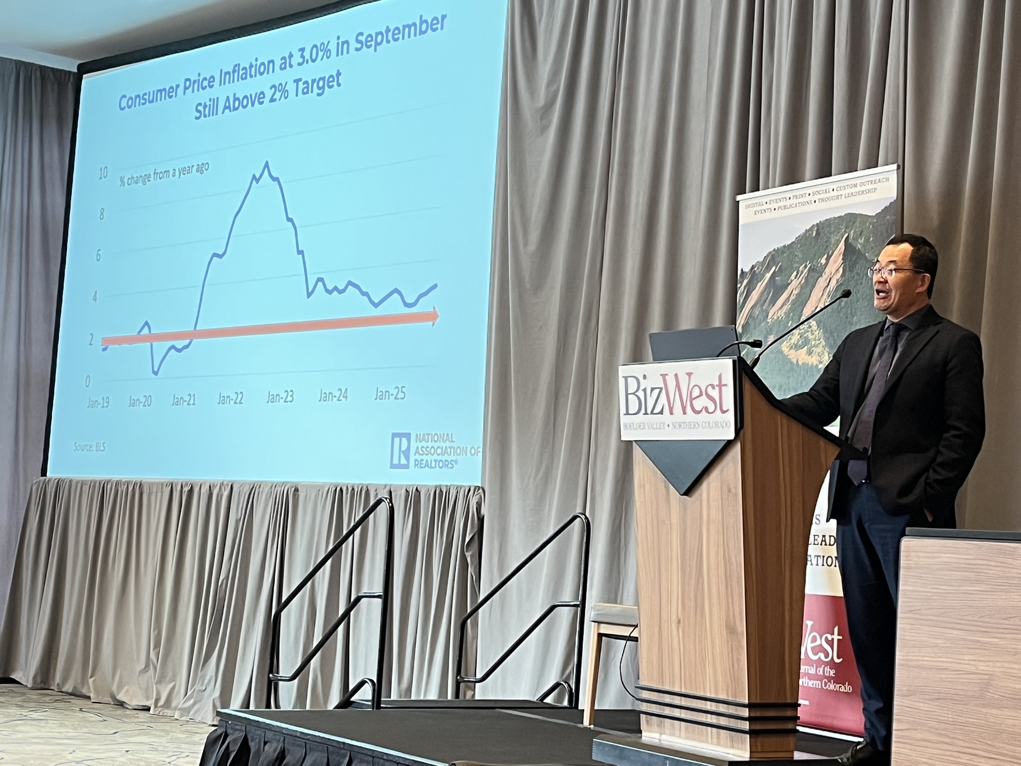 Lawrence Yun addresses the Boulder Valley Real Estate Conference.