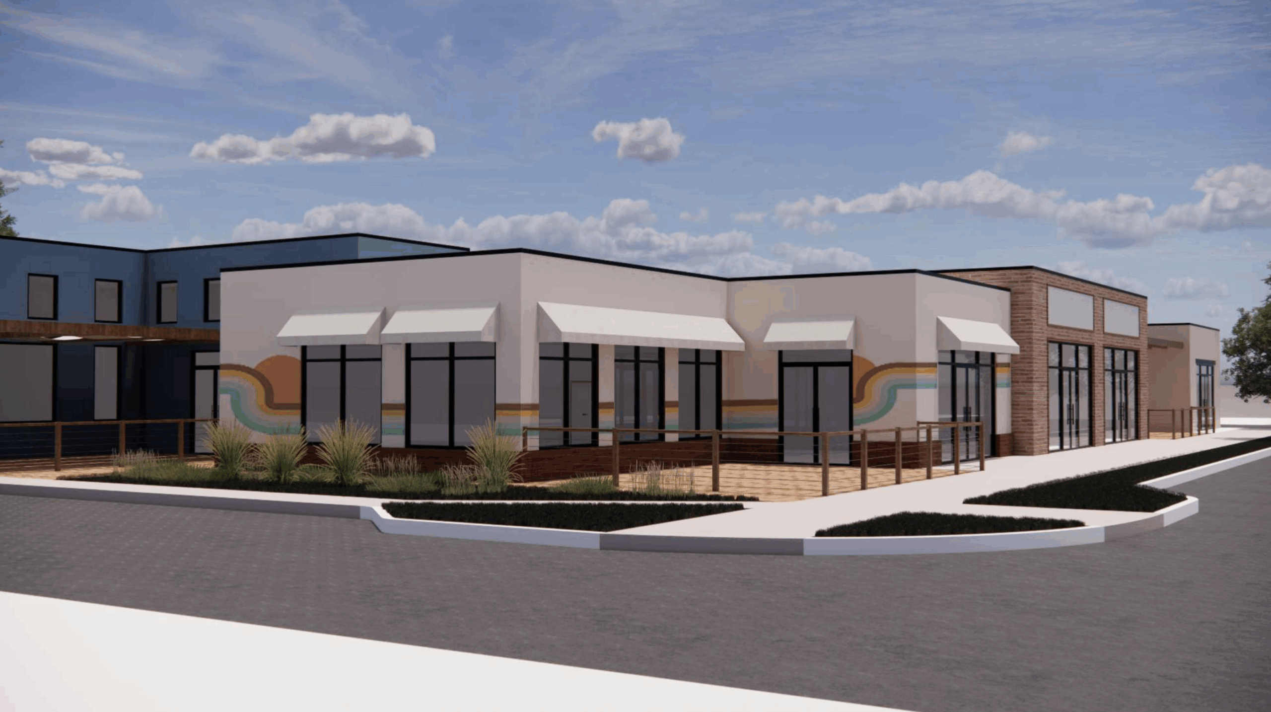A rendering shows the proposed design of a new commercial development in downtown Erie.