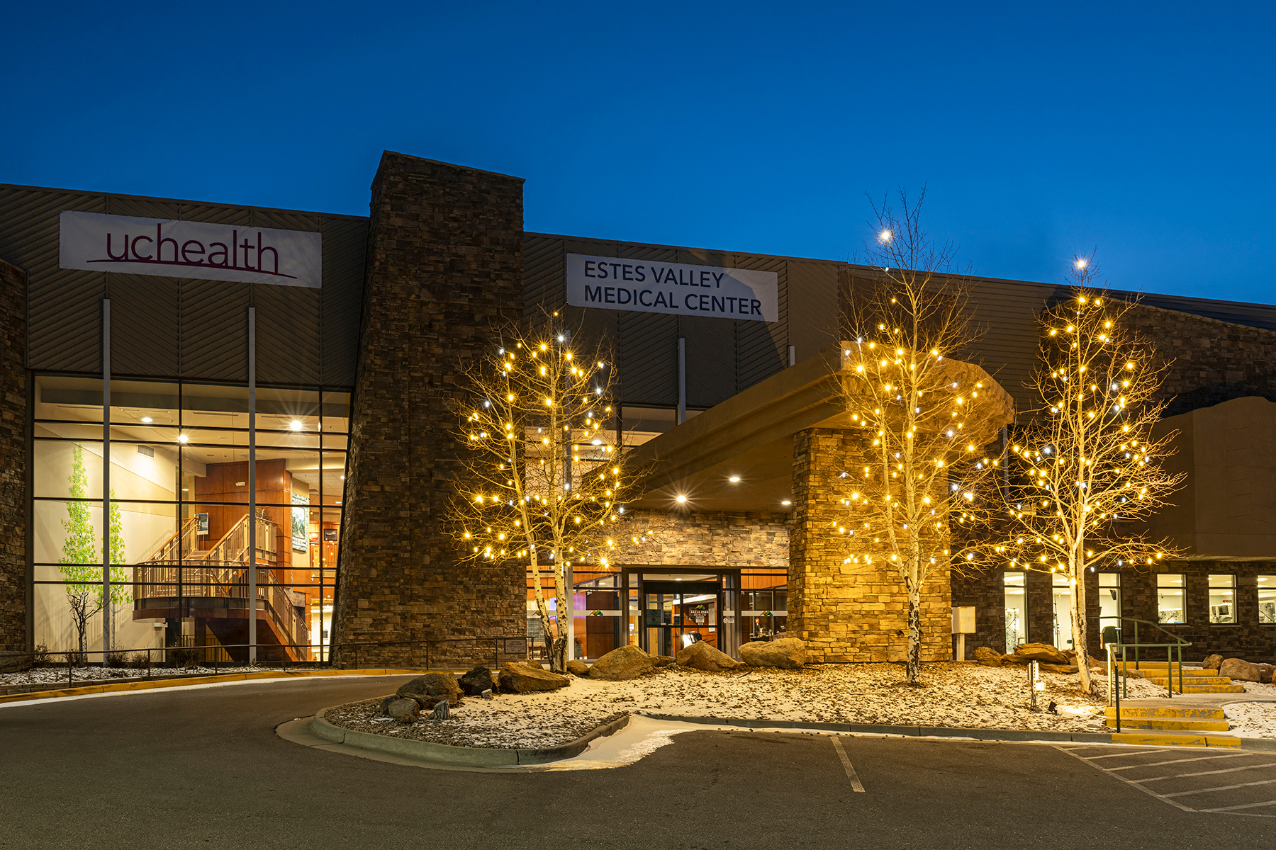 UCHealth Estes Valley Medical Center, formerly Estes Park Health, displays holiday decorations.