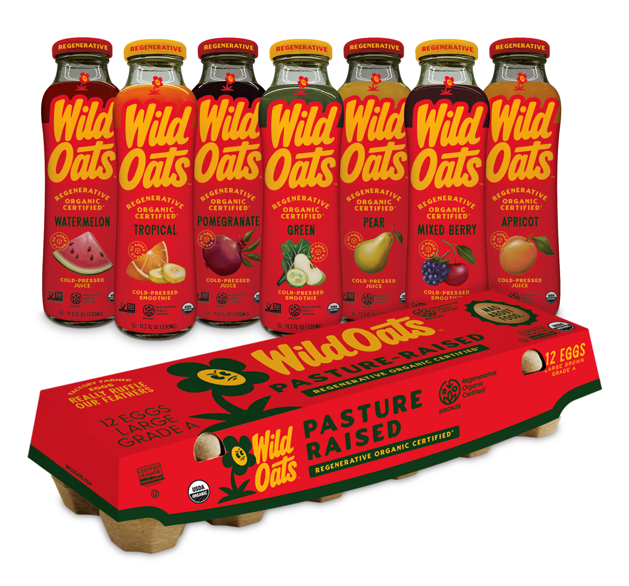 Wild Oats is now a line of consumer packaged goods that includes juices, smoothies and eggs.