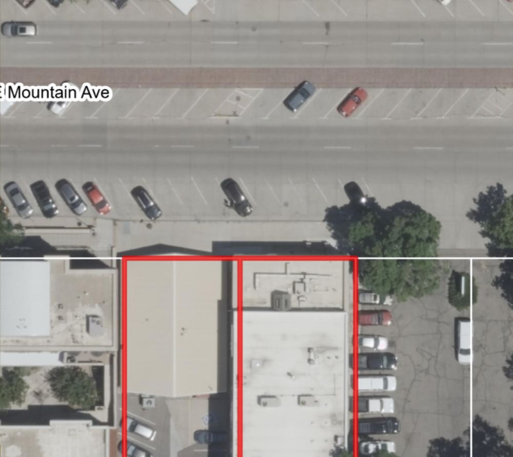 A map shows the location of the two buildings on the south side of Mountain Avenue in Old Town Fort Collins that could be razed to construct a four-story mixed-use structure.