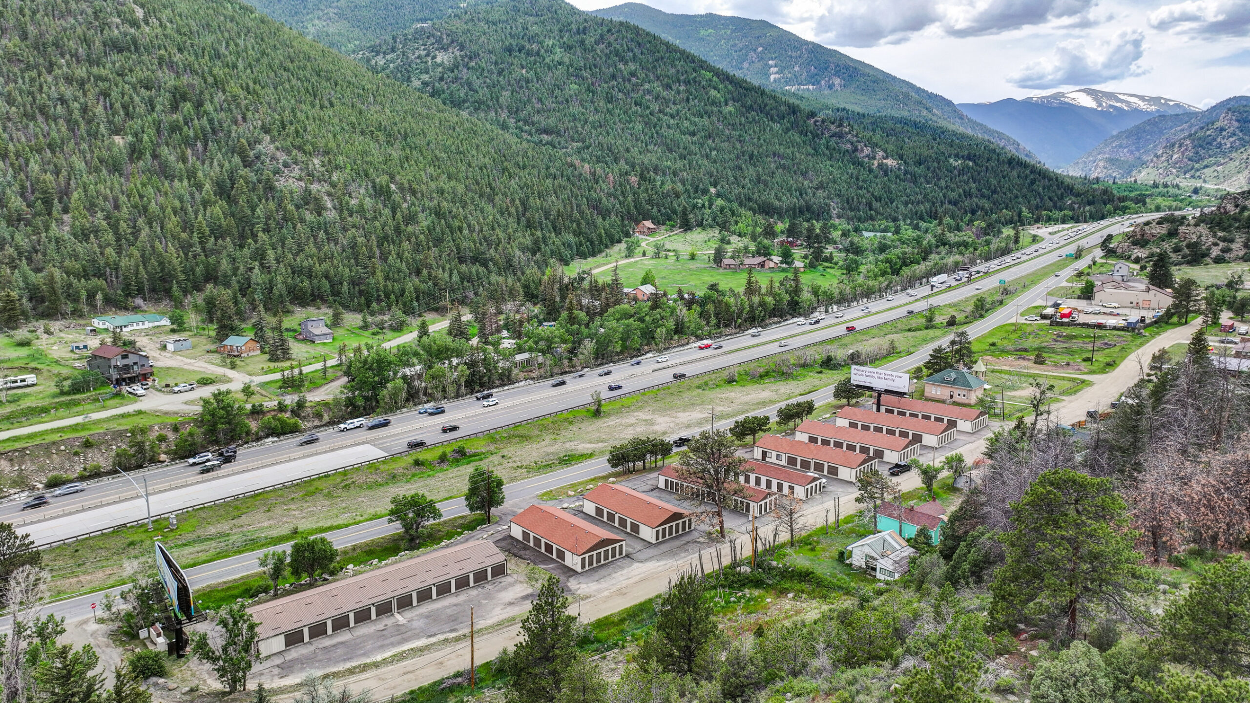 A self-storage complex along Interstate 70 near the Clear Creek County community of Dumont.