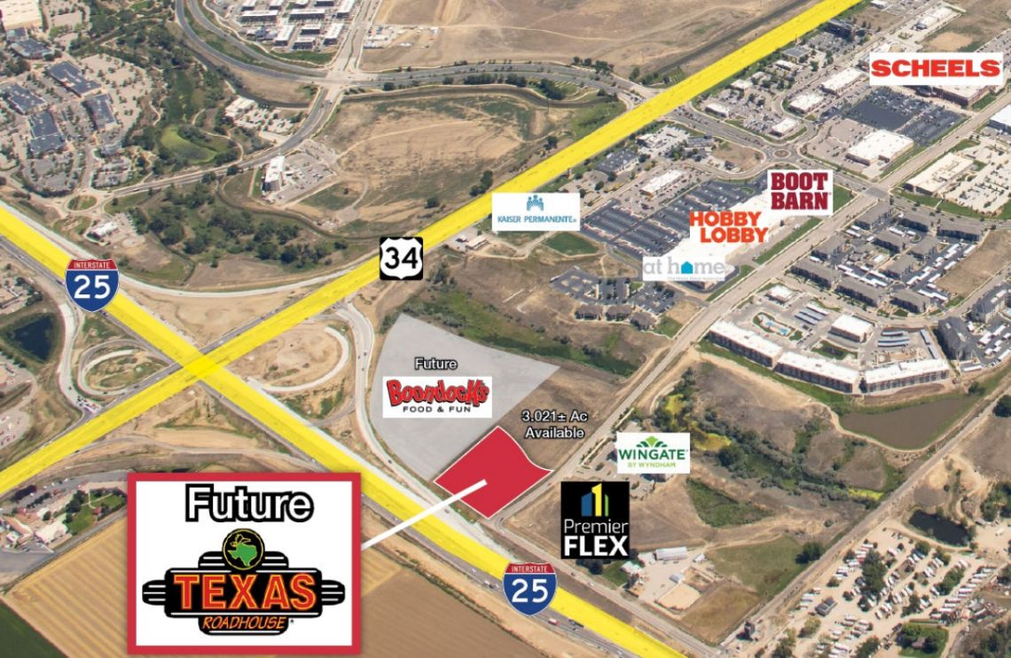 A map shows the location of the future Texas Roadhouse and Boondocks Fun Center.