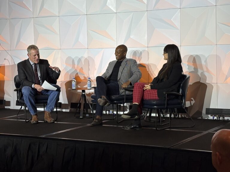 Boulder Chamber CEO John Tayer, Sundance Institute board of trustees chairman Ebs Burnough and Sundance’s relocation managing director Paula DuPré Pesmen participated in a panel discussion at the University of Colorado Real Estate Forum.