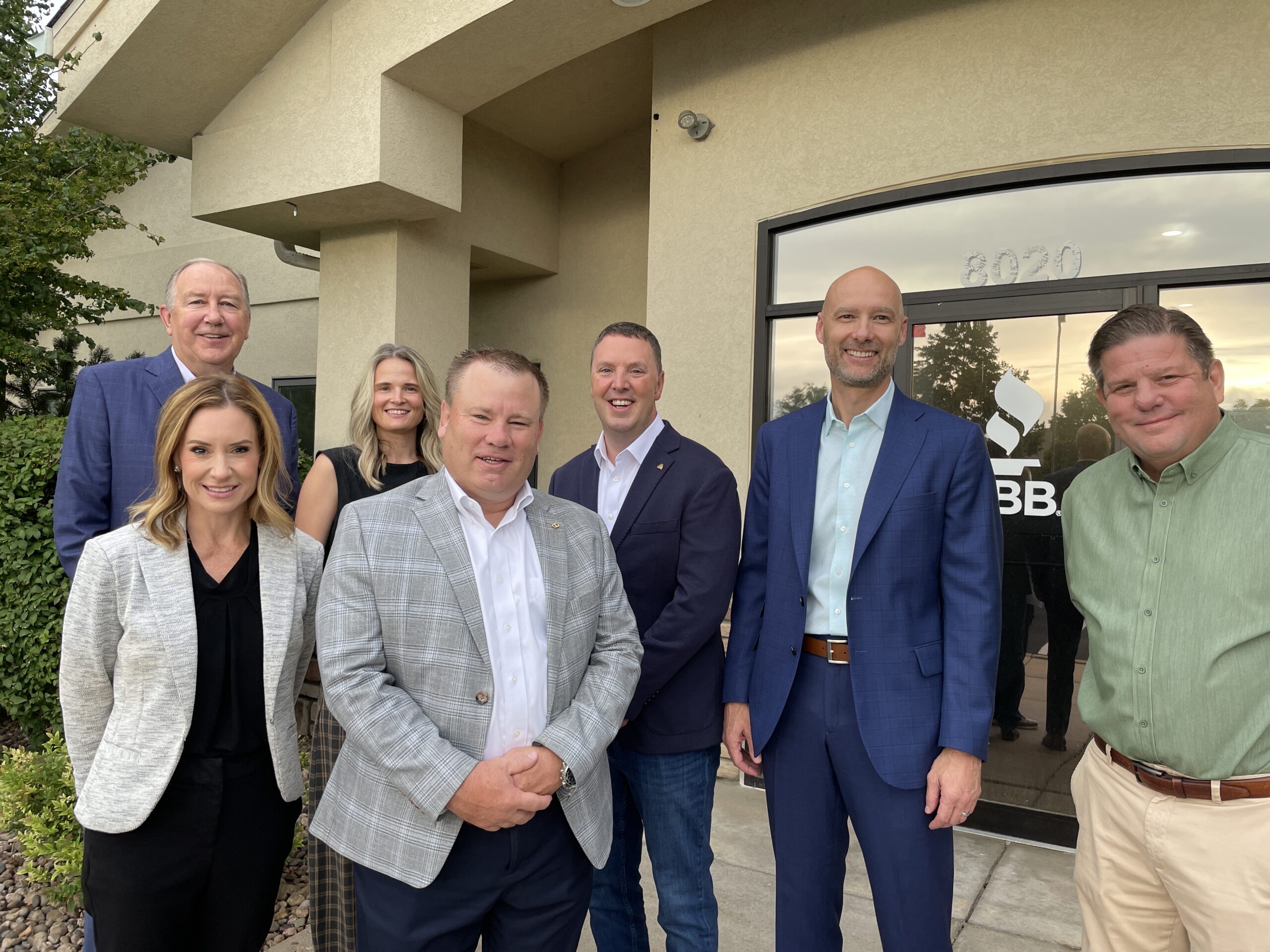 Attending the CEO Roundtable on banking were Shawn Osthoff, Bank of Colorado; Shelley Ormsby, Elevations Credit Union; Ashley Legan, Berg Hill Greenleaf Ruscitti LLP; Greg Harrell, FNBO; Charlie Pepin, Adams Bank & Trust; David Fritzler, Collegiate Peaks Bank; and Andy Montgomery, FMS Bank. Christopher Wood/BizWest. Not pictured: Ryan Abdoo of sponsor Plante Moran.