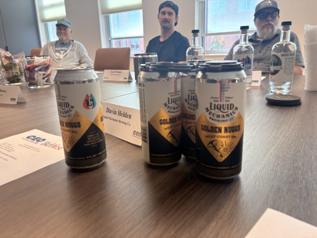 Samples of local beers provided during BizWest’s Brewing CEO Roundtable.