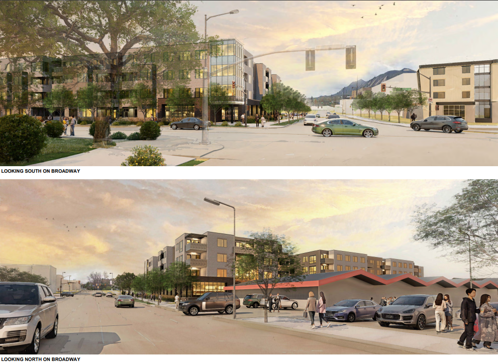 An artist’s rendering of an apartment building planned for the Boulder Medical Center site.